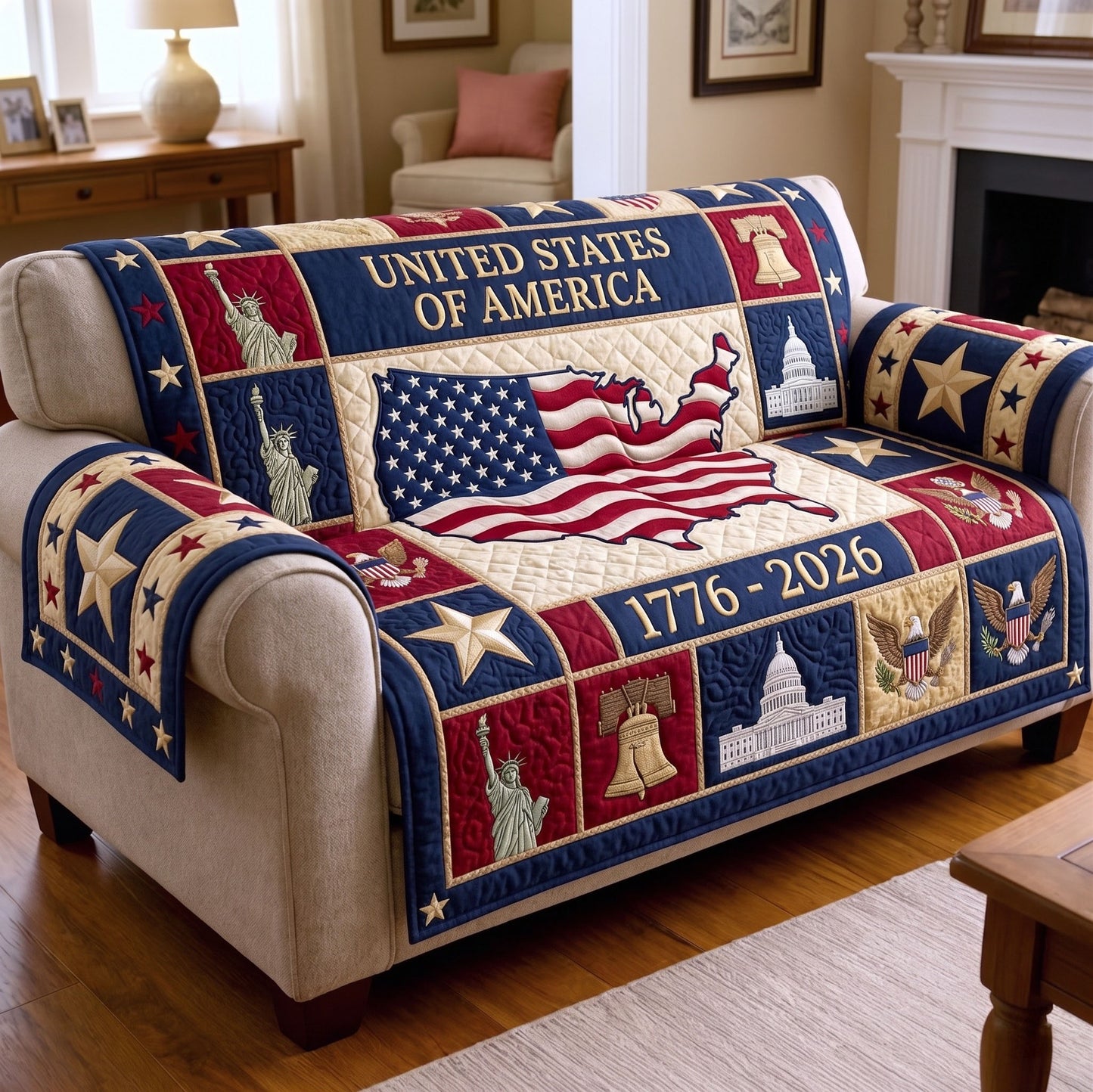 American Pride Quilted Sofa Cover GFTONMU46