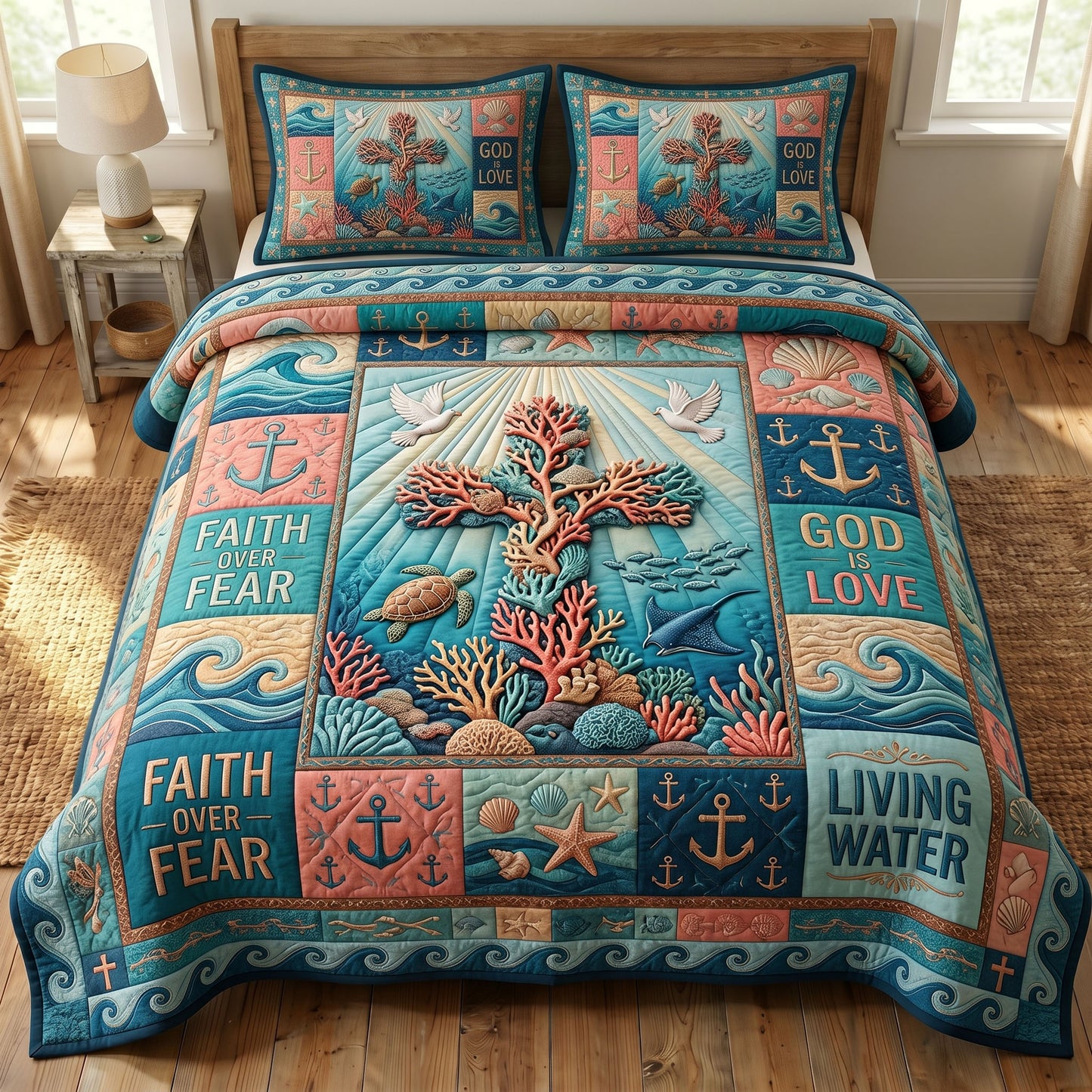 Coastal Christian 3-Quilted Bedding Set GFTONMU476