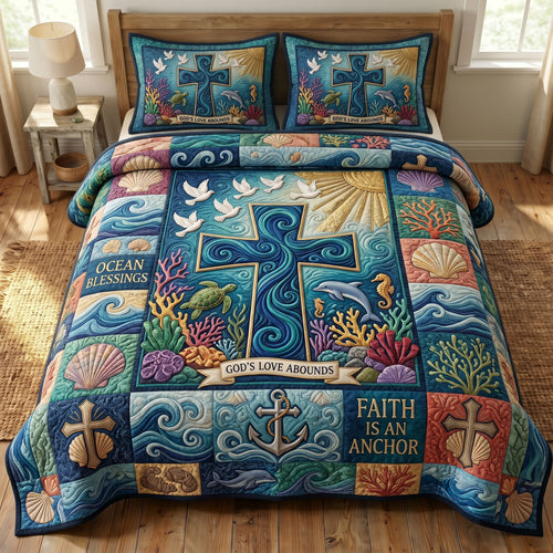 Coastal Christian 3-Quilted Bedding Set GFTONMU477