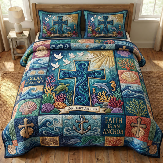 Coastal Christian 3-Quilted Bedding Set GFTONMU477