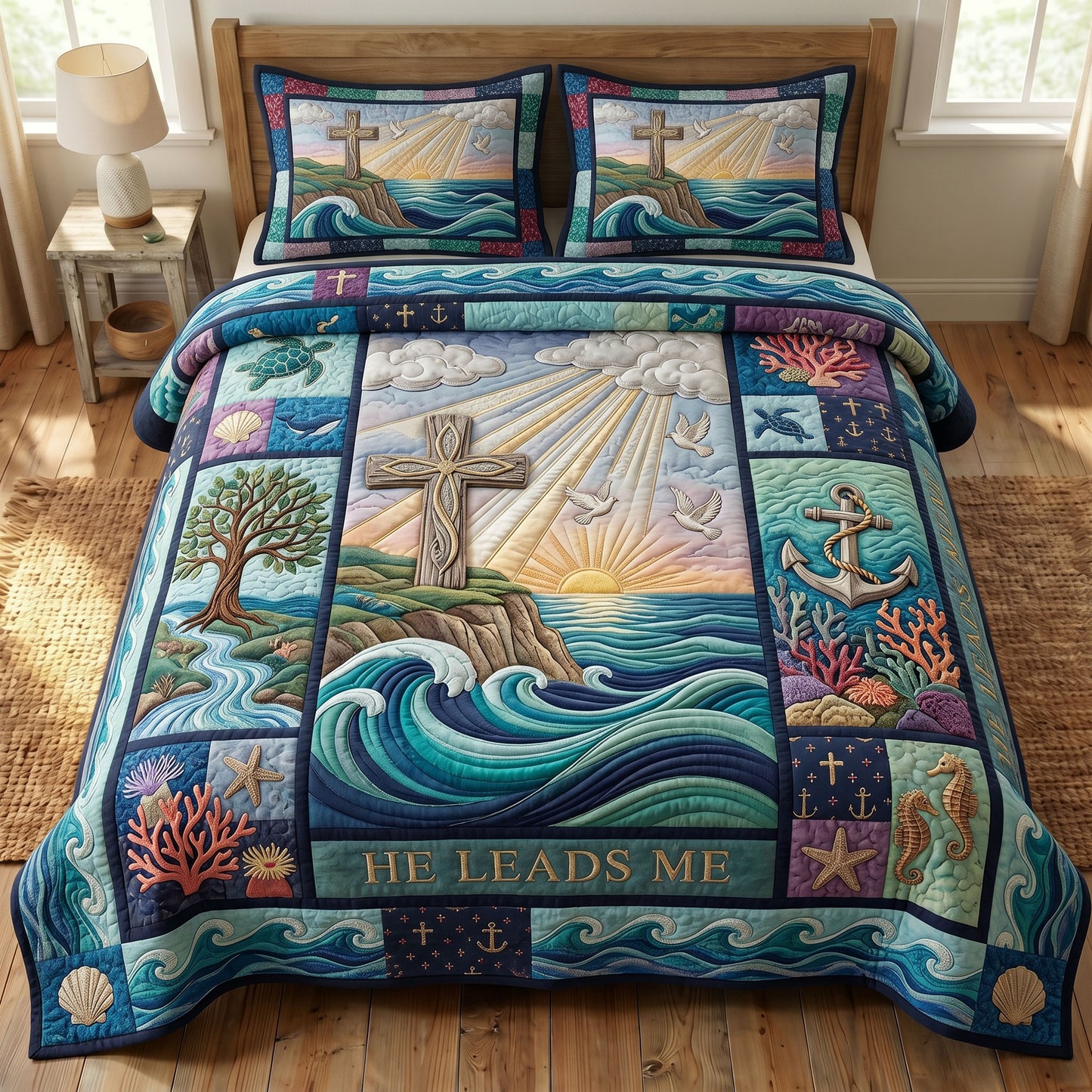 Coastal Christian 3-Quilted Bedding Set GFTONMU479