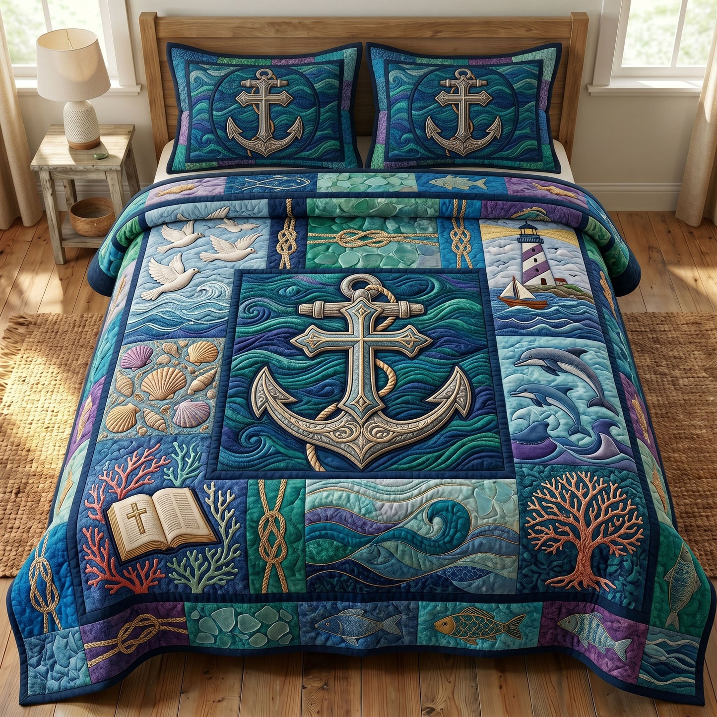 Coastal Christian 3-Quilted Bedding Set GFTONMU482
