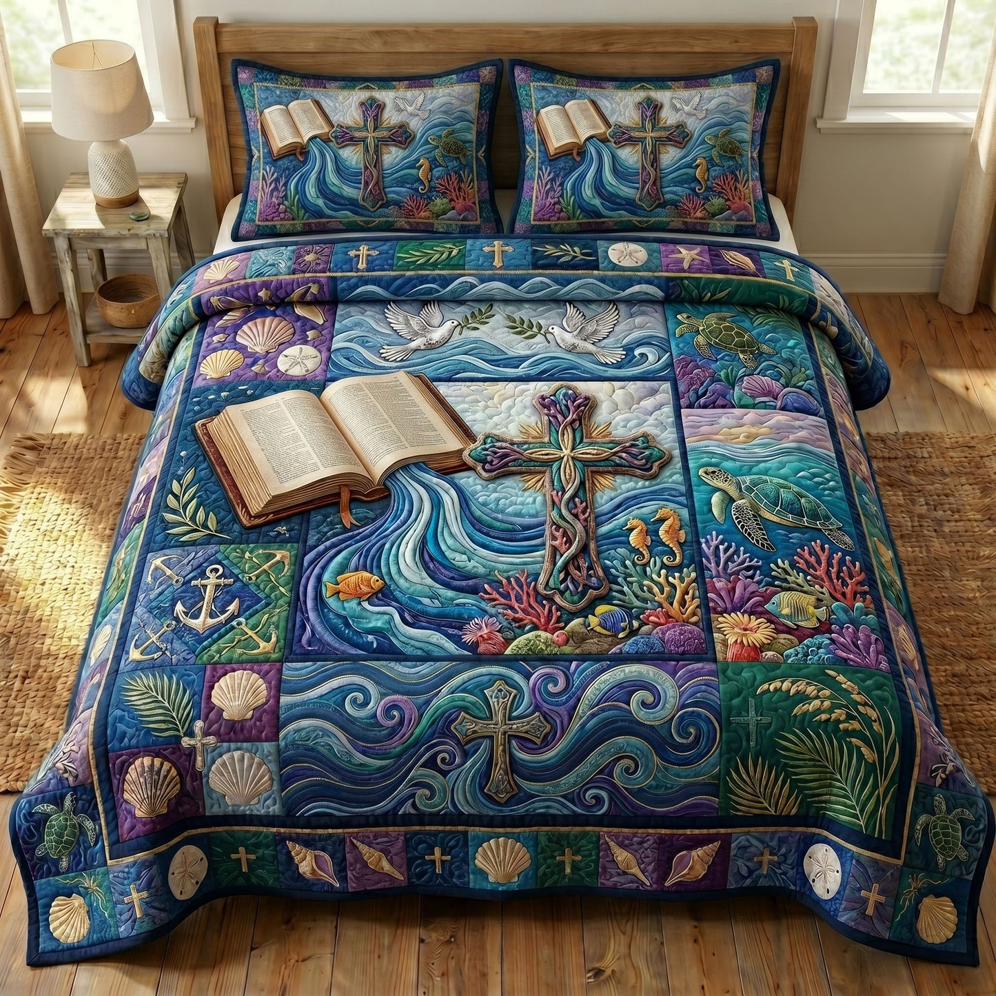 Coastal Christian 3-Quilted Bedding Set GFTONMU483