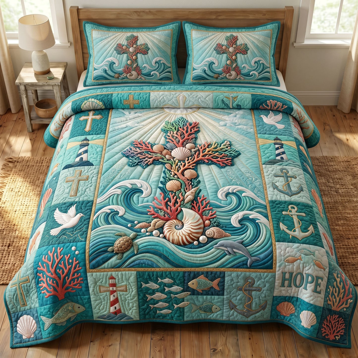 Coastal Christian 3-Quilted Bedding Set GFTONMU484