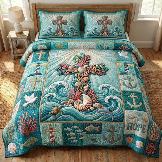 Coastal Christian 3-Quilted Bedding Set GFTONMU484
