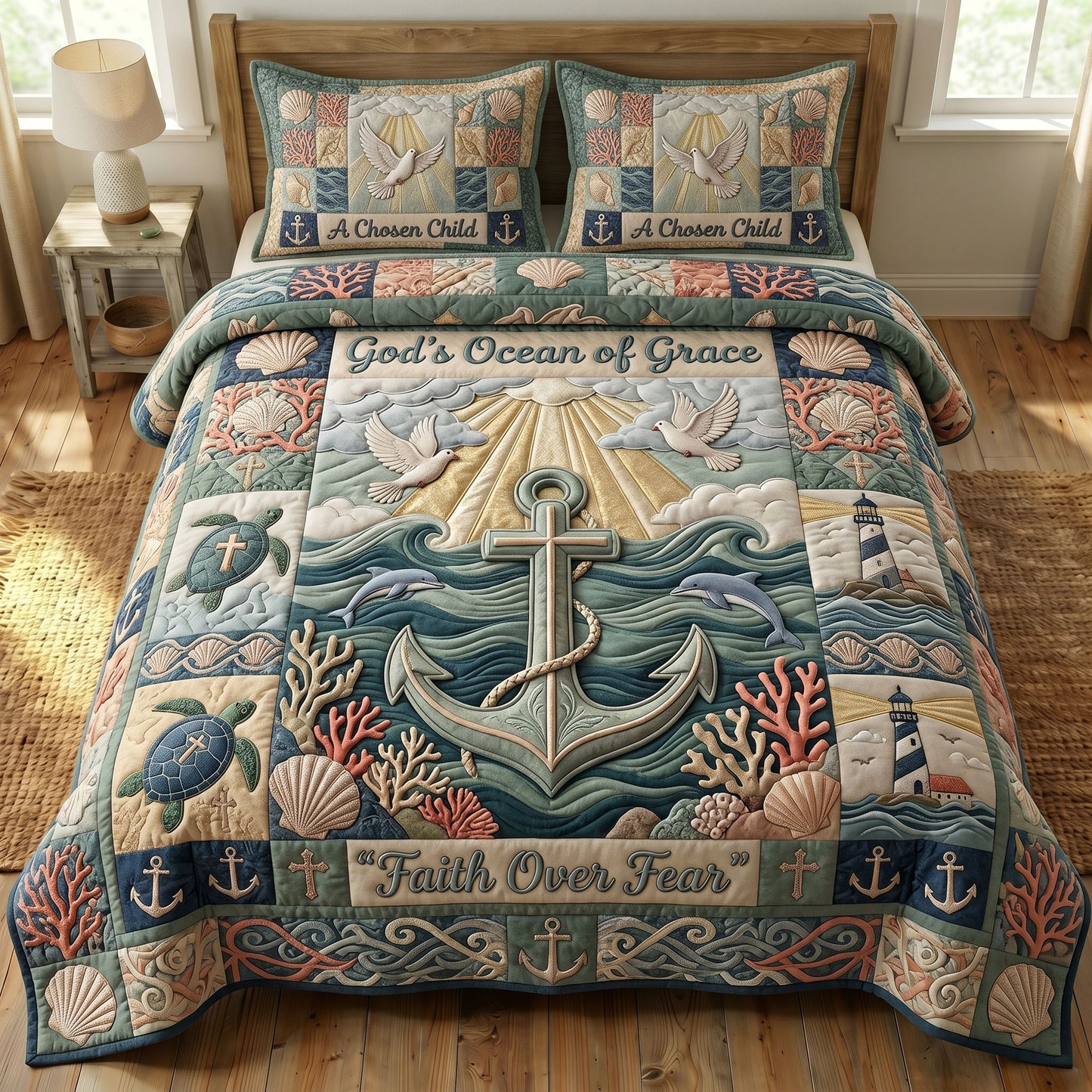 Coastal Christian 3-Quilted Bedding Set GFTONMU487