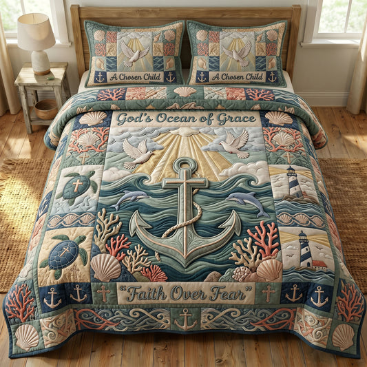 Coastal Christian 3-Quilted Bedding Set GFTONMU487