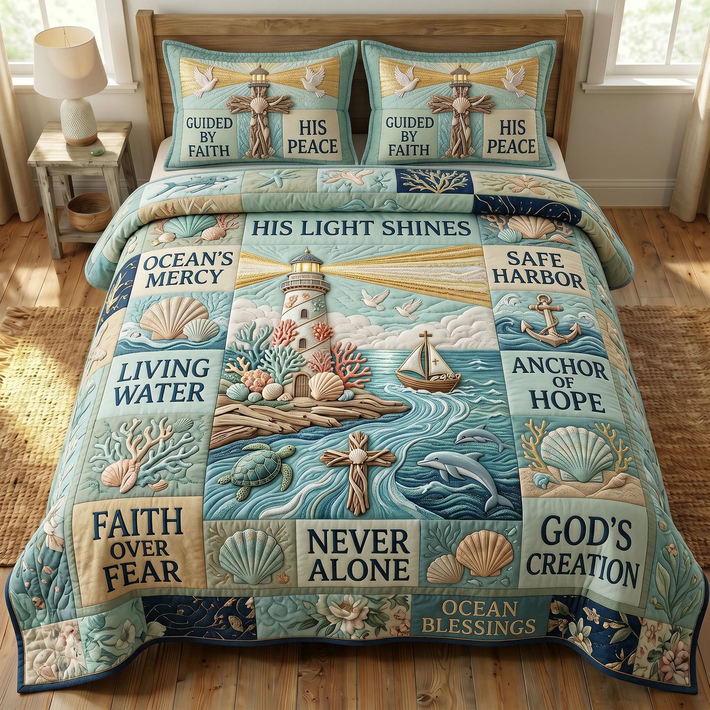 Coastal Christian 3-Quilted Bedding Set GFTONMU489