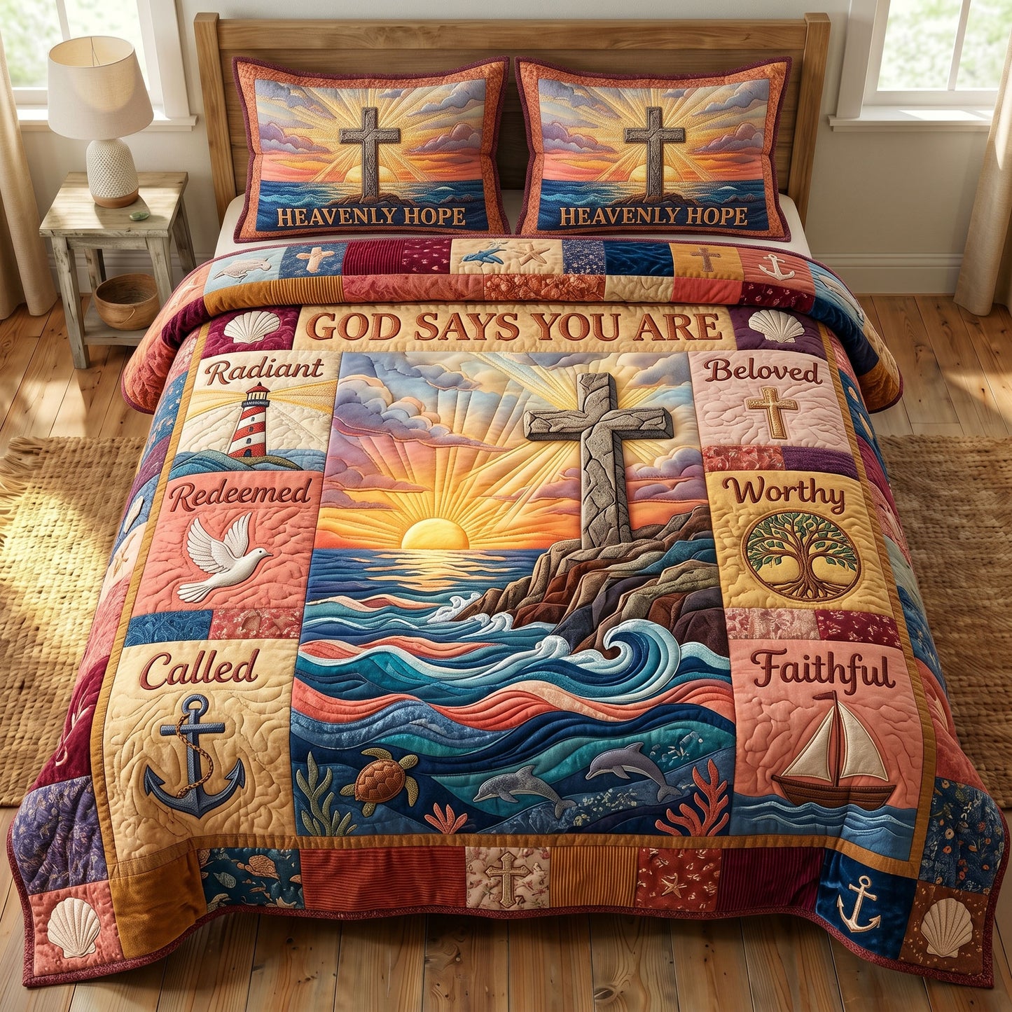 Coastal Christian 3-Quilted Bedding Set GFTONMU491