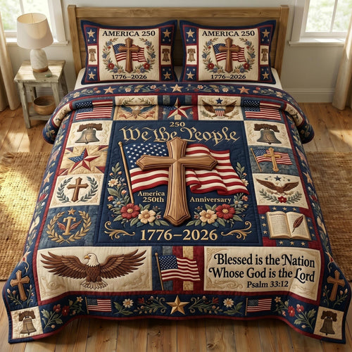God Bless America 3-Quilted Bedding Set GFTONMU518