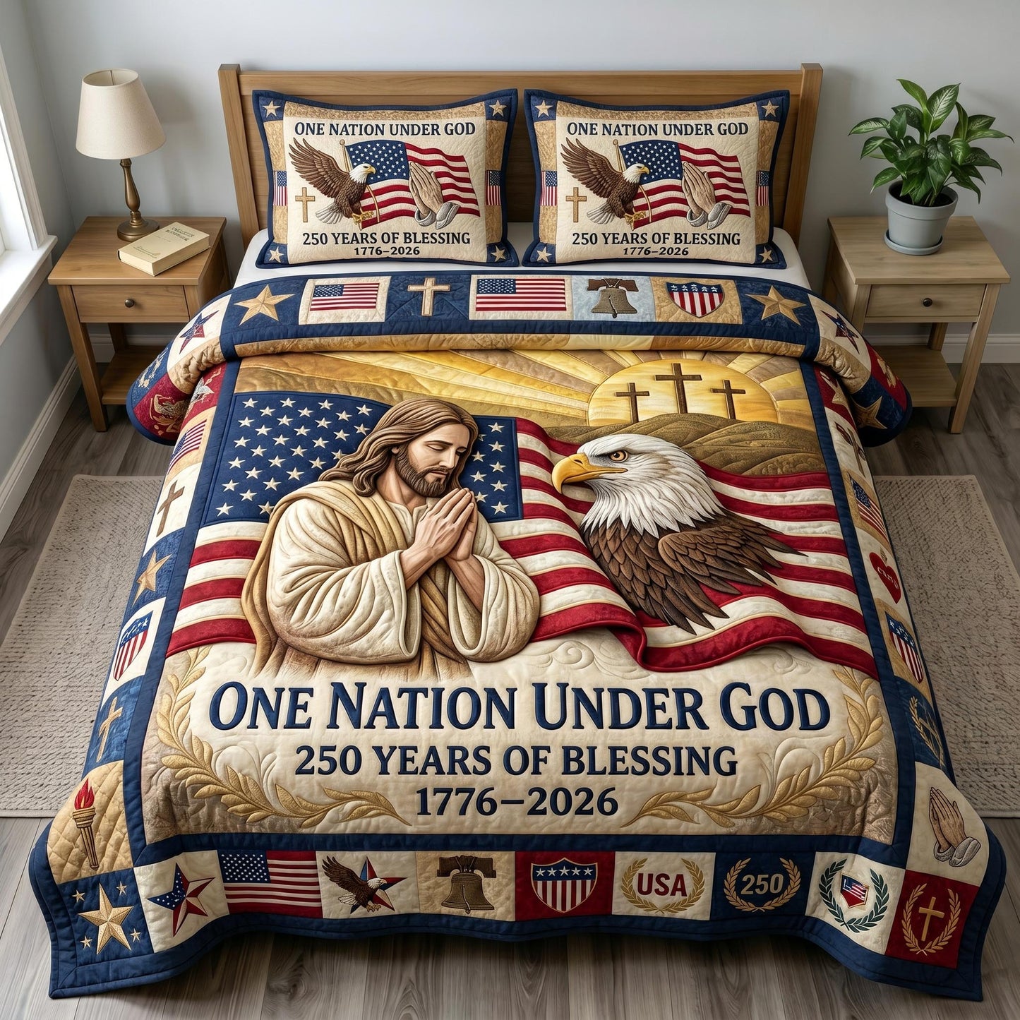 God Bless America 3-Quilted Bedding Set GFTONMU520