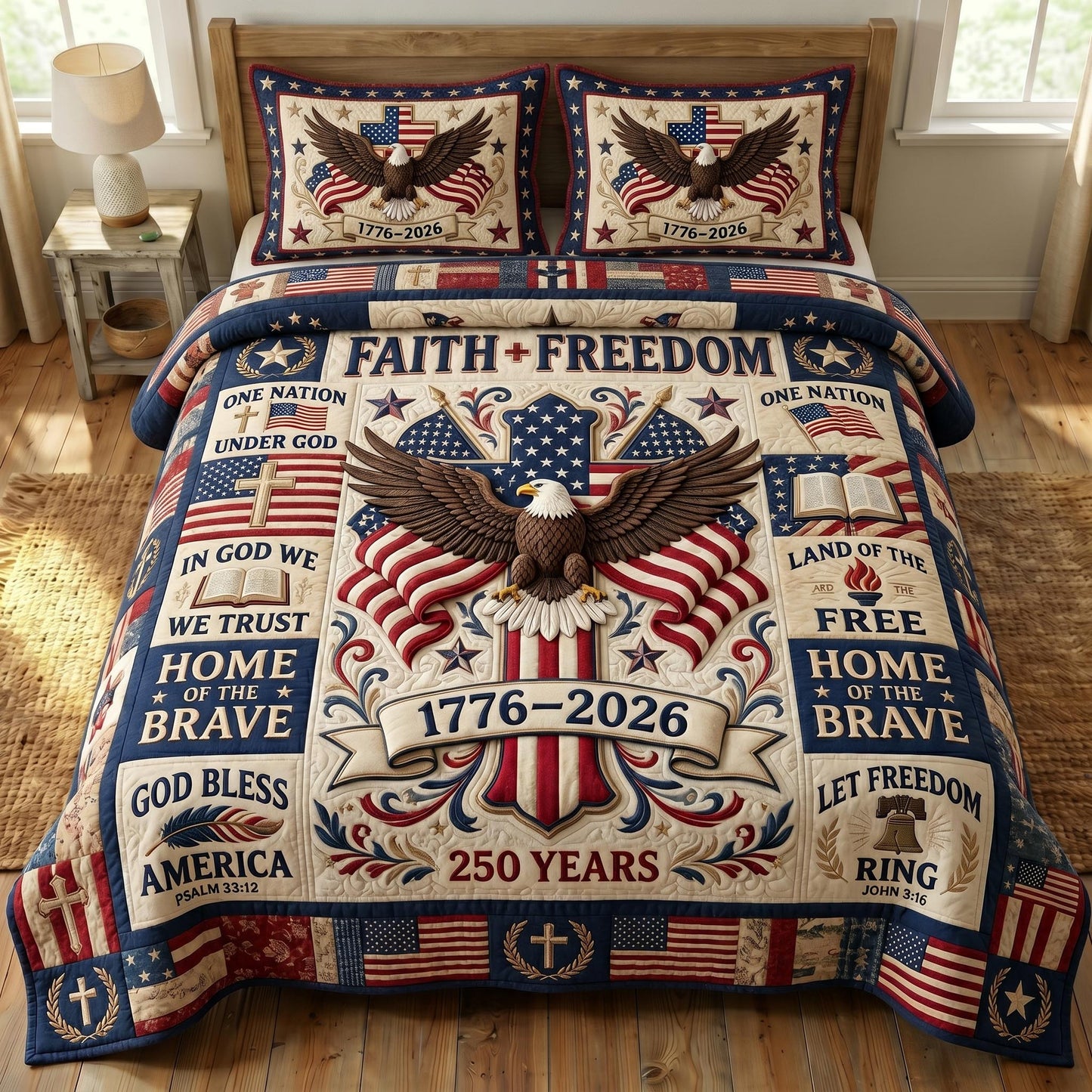 God Bless America 3-Quilted Bedding Set GFTONMU522
