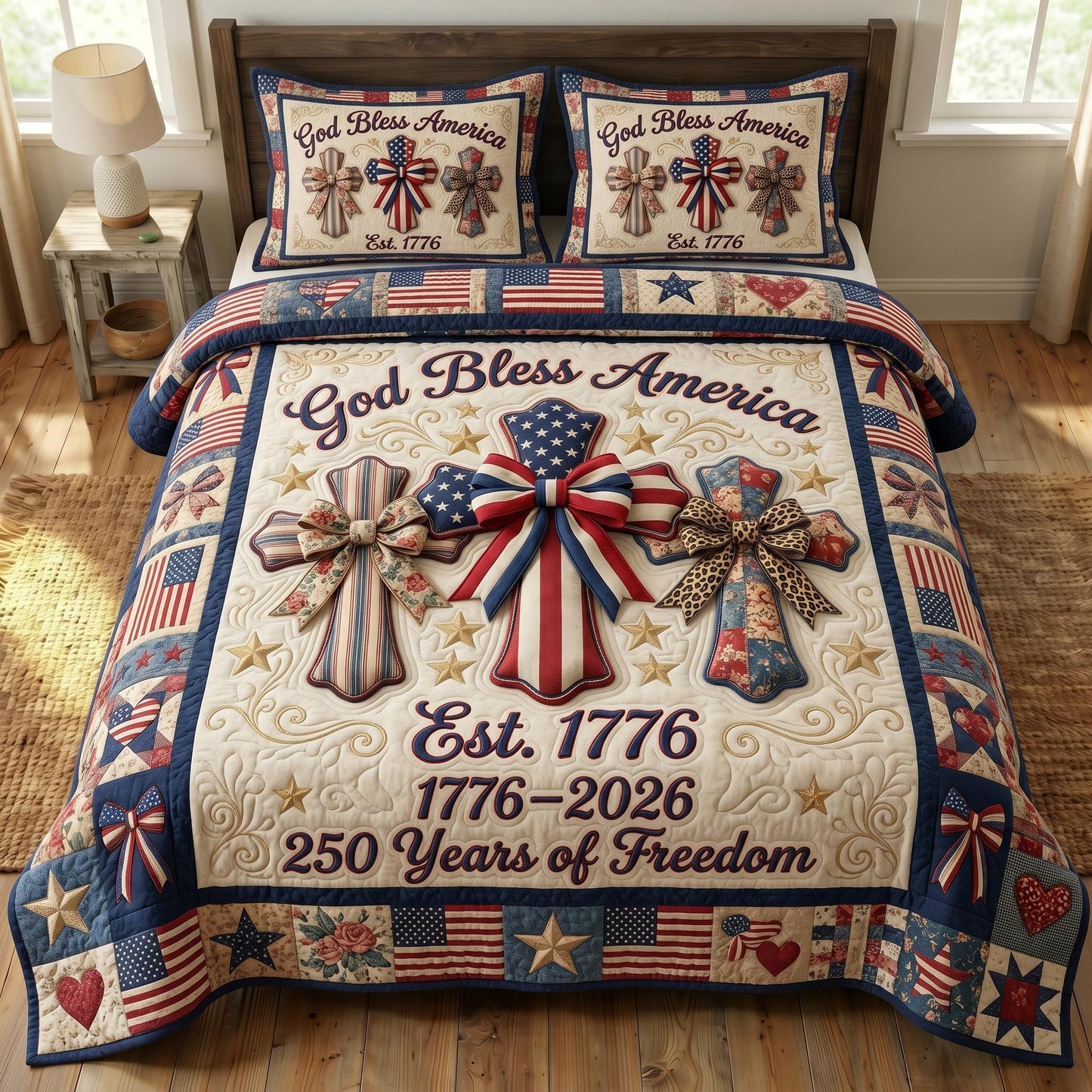 God Bless America 3-Quilted Bedding Set GFTONMU523