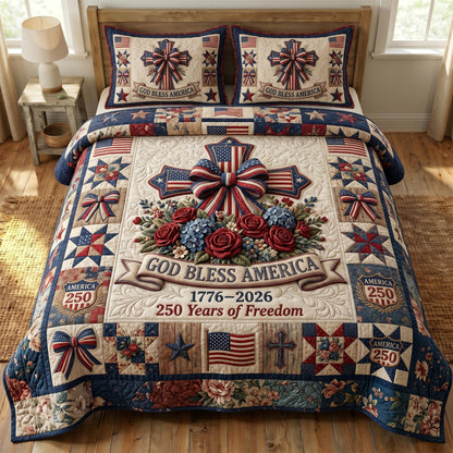 God Bless America 3-Quilted Bedding Set GFTONMU524