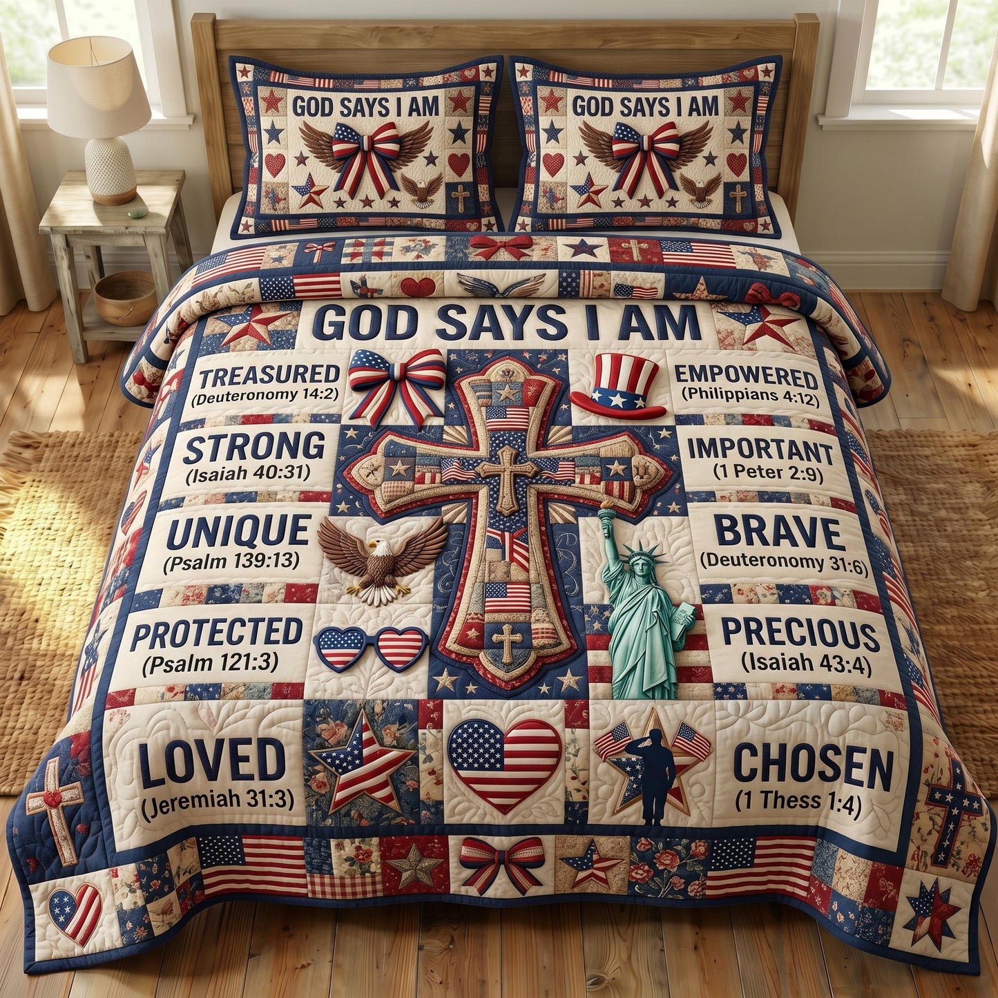 God Bless America 3-Quilted Bedding Set GFTONMU526