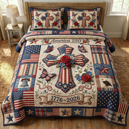 God Bless America 3-Quilted Bedding Set GFTONMU528