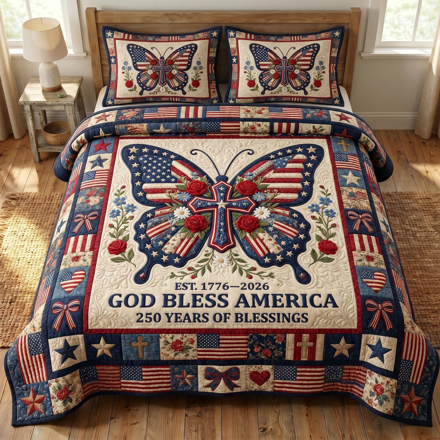 God Bless America 3-Quilted Bedding Set GFTONMU529