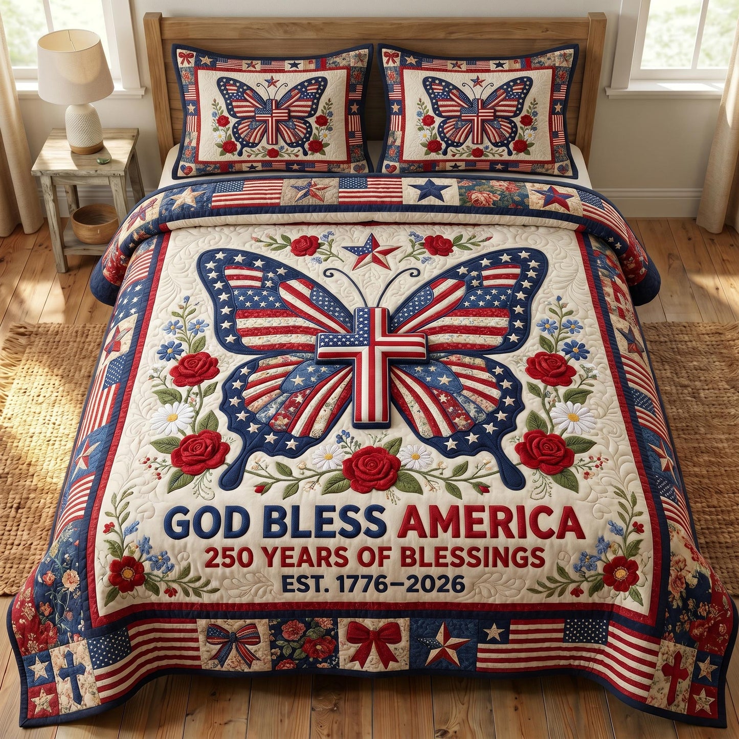 God Bless America 3-Quilted Bedding Set GFTONMU530