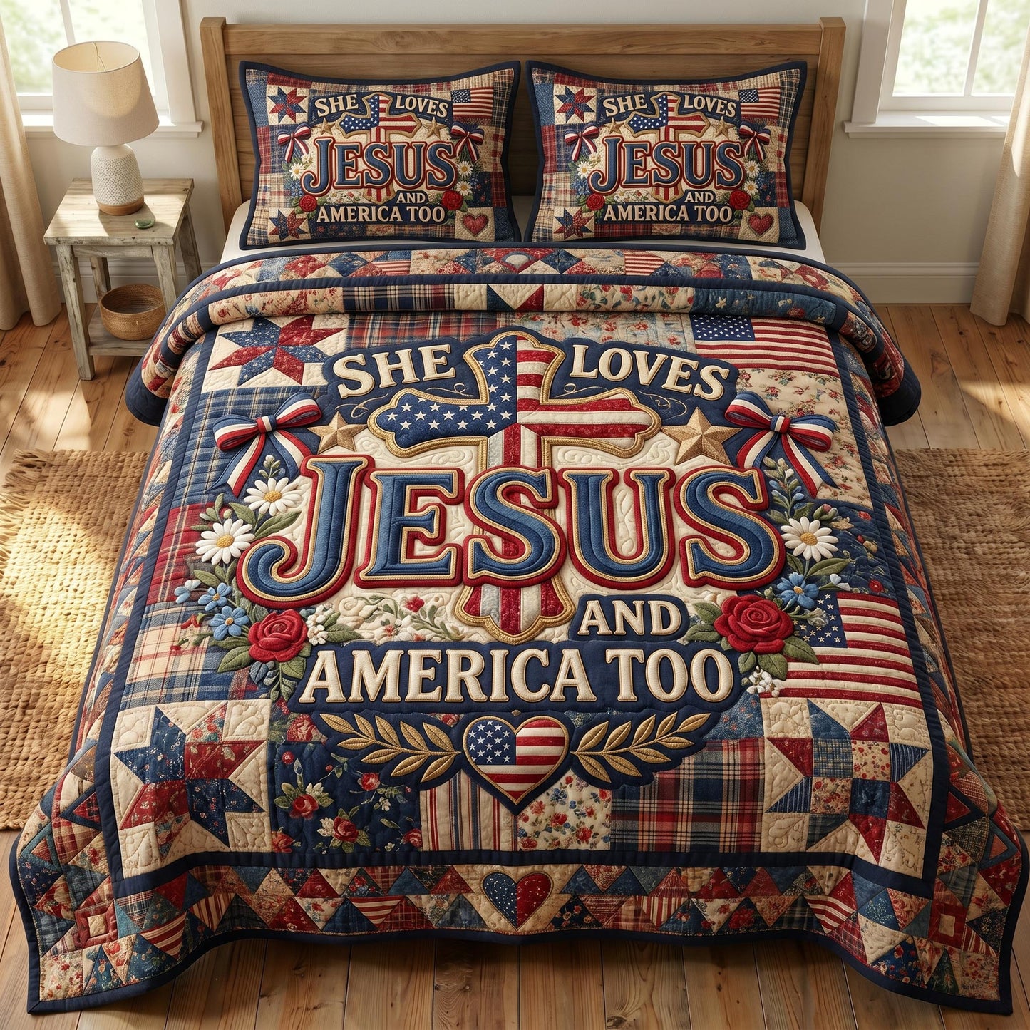 God Bless America 3-Quilted Bedding Set GFTONMU531