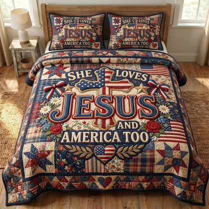 God Bless America 3-Quilted Bedding Set GFTONMU531