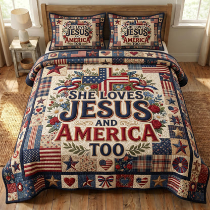 God Bless America 3-Quilted Bedding Set GFTONMU532