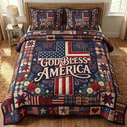 God Bless America 3-Quilted Bedding Set GFTONMU533