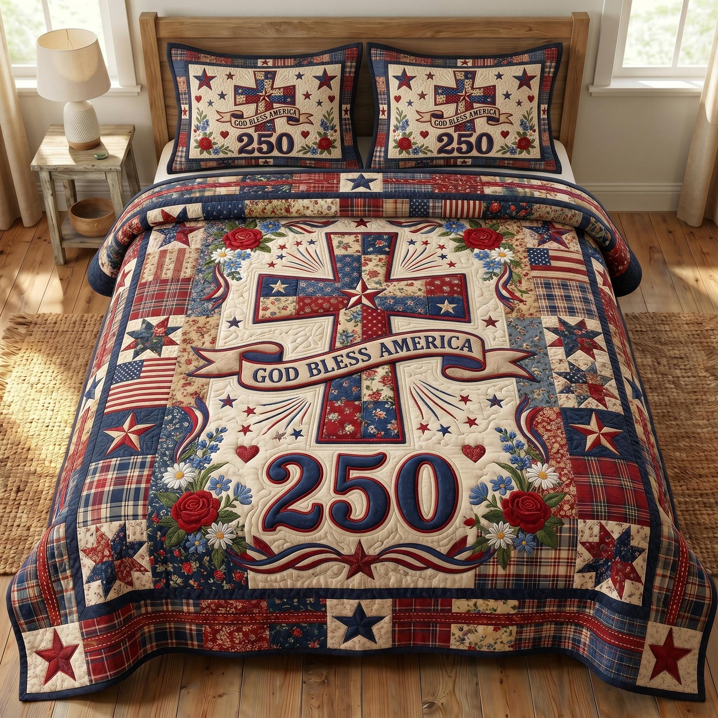 God Bless America 3-Quilted Bedding Set GFTONMU534