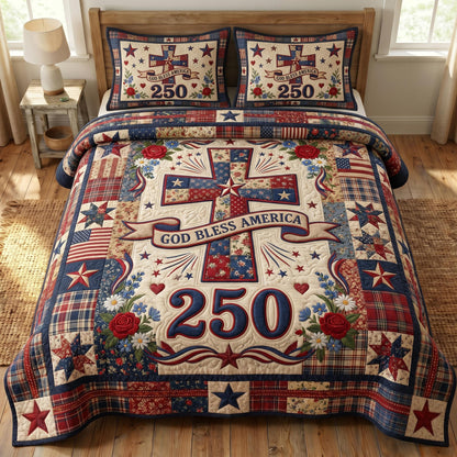 God Bless America 3-Quilted Bedding Set GFTONMU534