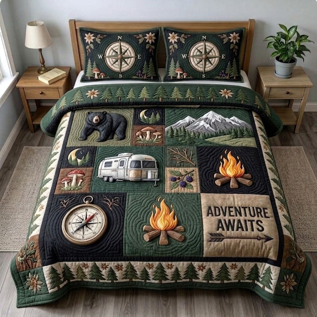 Camping Life 3-Piece Quilted Bedding Set GFTONMU54