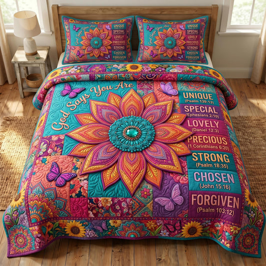 Floral Bible 3-Quilted Bedding Set GFTONMU576