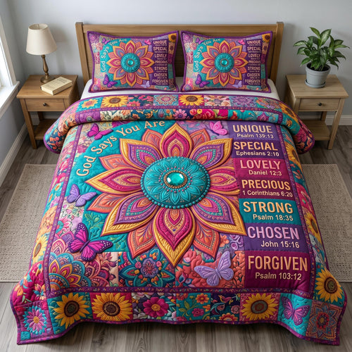 Floral Bible 3-Quilted Bedding Set GFTONMU577
