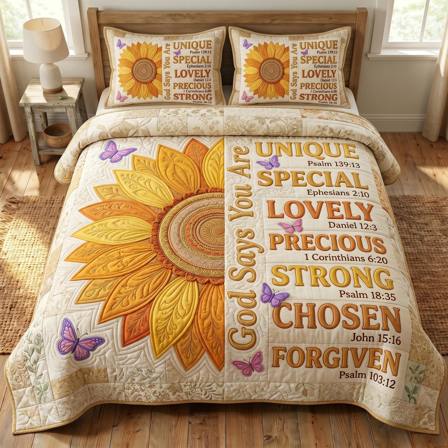 Floral Bible 3-Quilted Bedding Set GFTONMU580