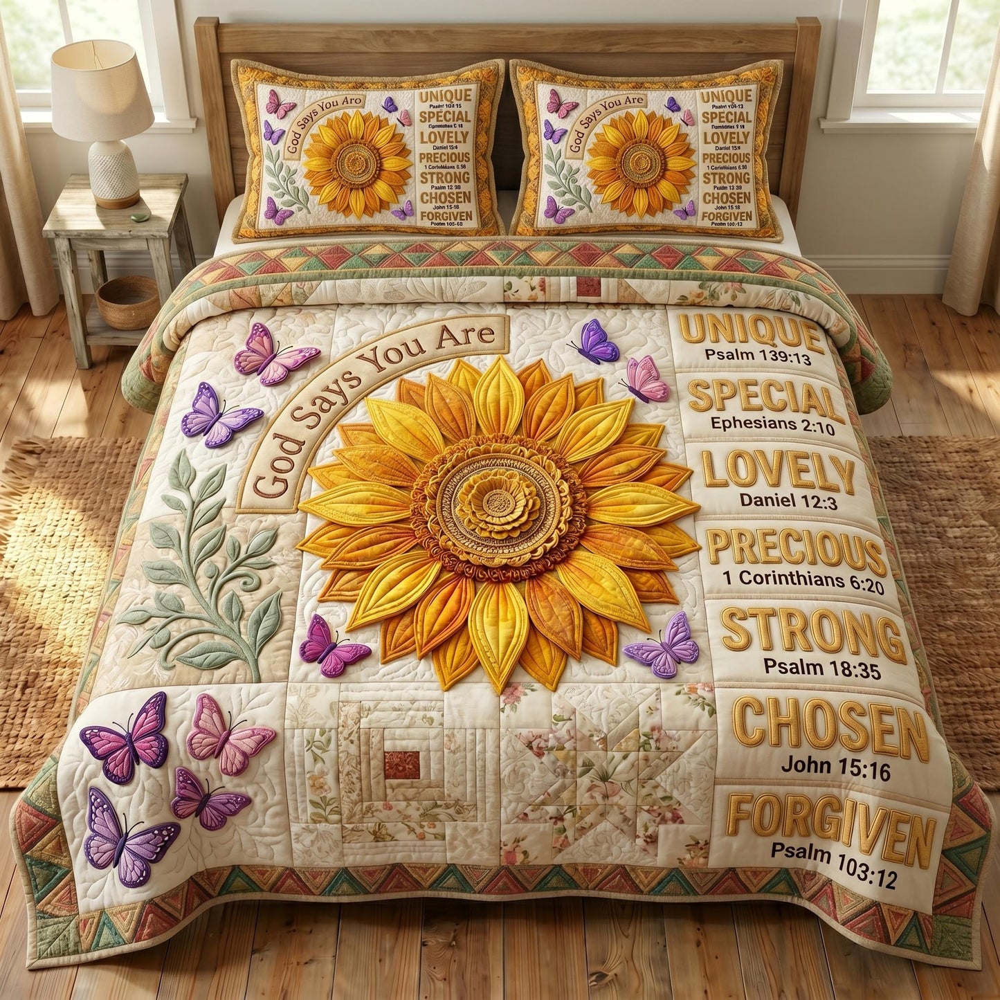 Floral Bible 3-Quilted Bedding Set GFTONMU581