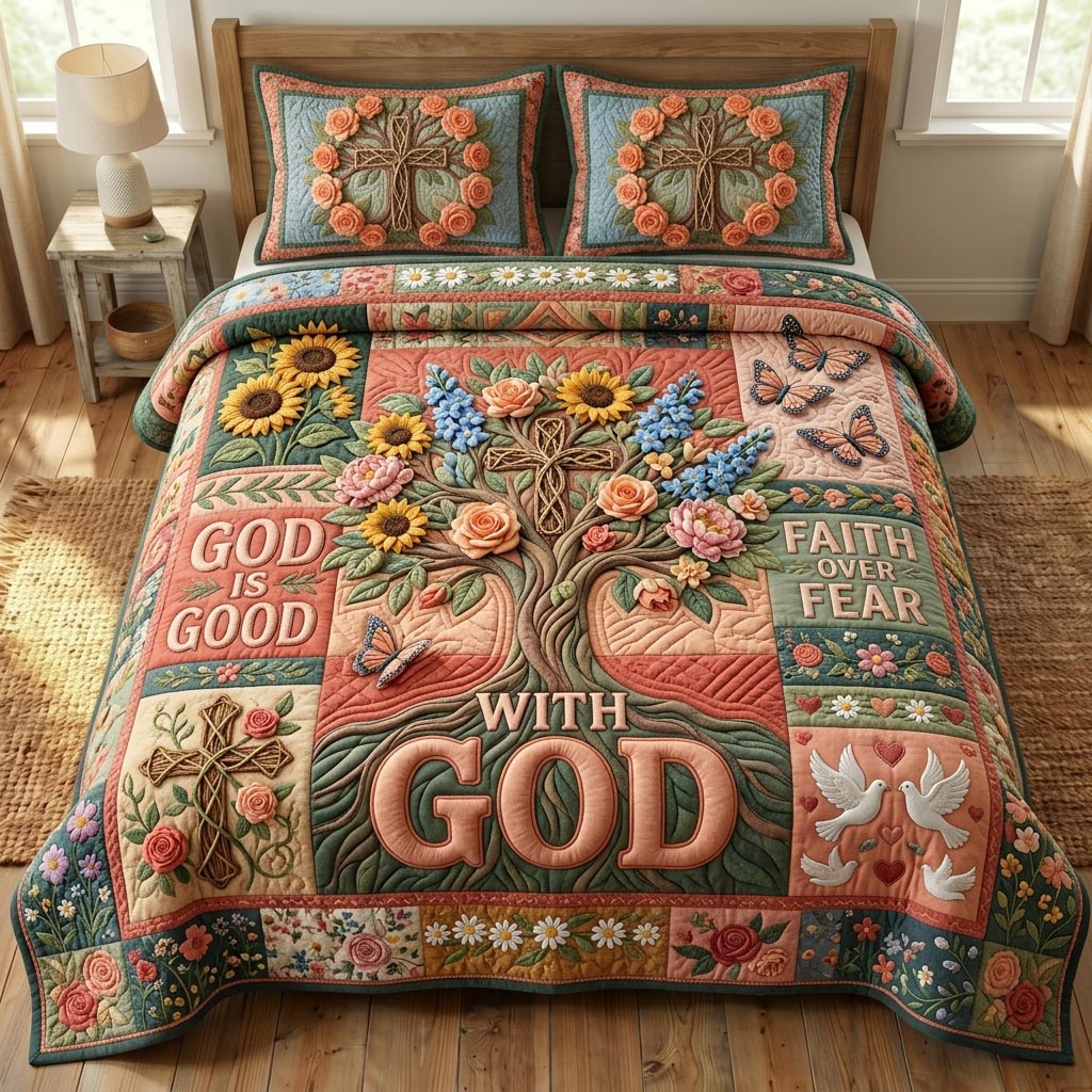 Floral Bible 3-Quilted Bedding Set GFTONMU585