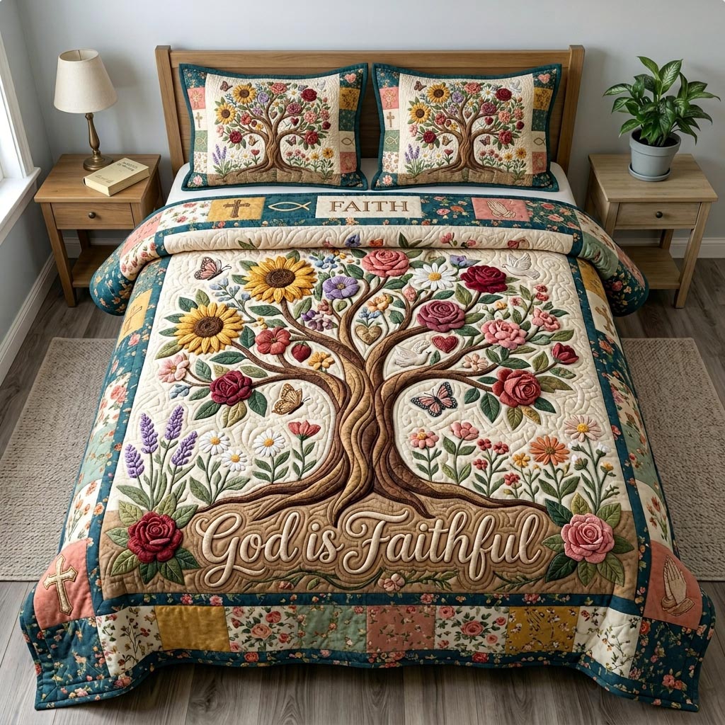 Floral Bible 3-Quilted Bedding Set GFTONMU586
