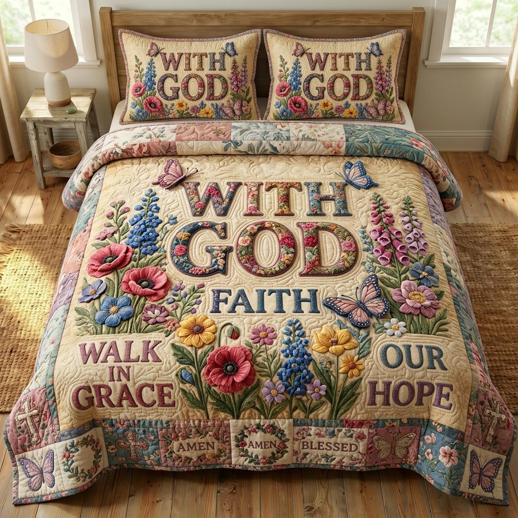 Floral Bible 3-Quilted Bedding Set GFTONMU587