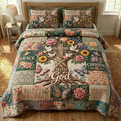 Floral Bible 3-Quilted Bedding Set GFTONMU588