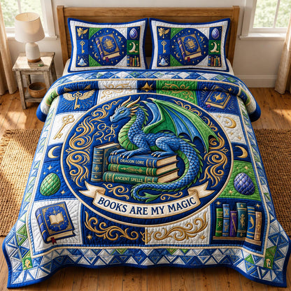 Bookworm Dragon 3-Quilted Bedding Set GFTONMU627