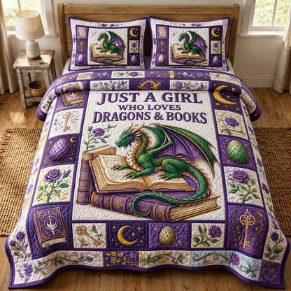 Bookworm Dragon 3-Quilted Bedding Set GFTONMU628