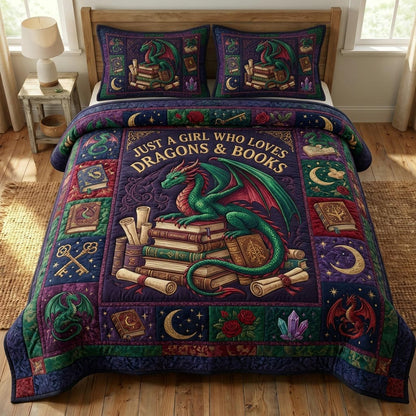 Bookworm Dragon 3-Quilted Bedding Set GFTONMU632
