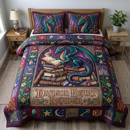 Bookworm Dragon 3-Quilted Bedding Set GFTONMU639