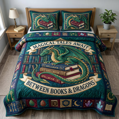 Bookworm Dragon 3-Quilted Bedding Set GFTONMU640
