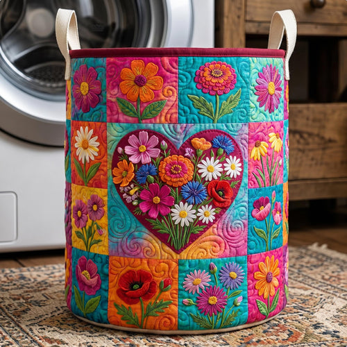 Flower Patchwork Quilted Laundry Basket GFTONMU703