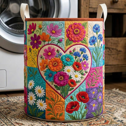Flower Patchwork Quilted Laundry Basket GFTONMU704