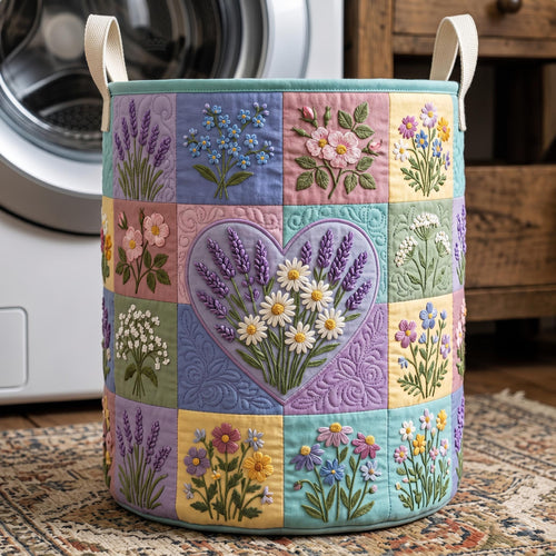 Flower Patchwork Quilted Laundry Basket GFTONMU705