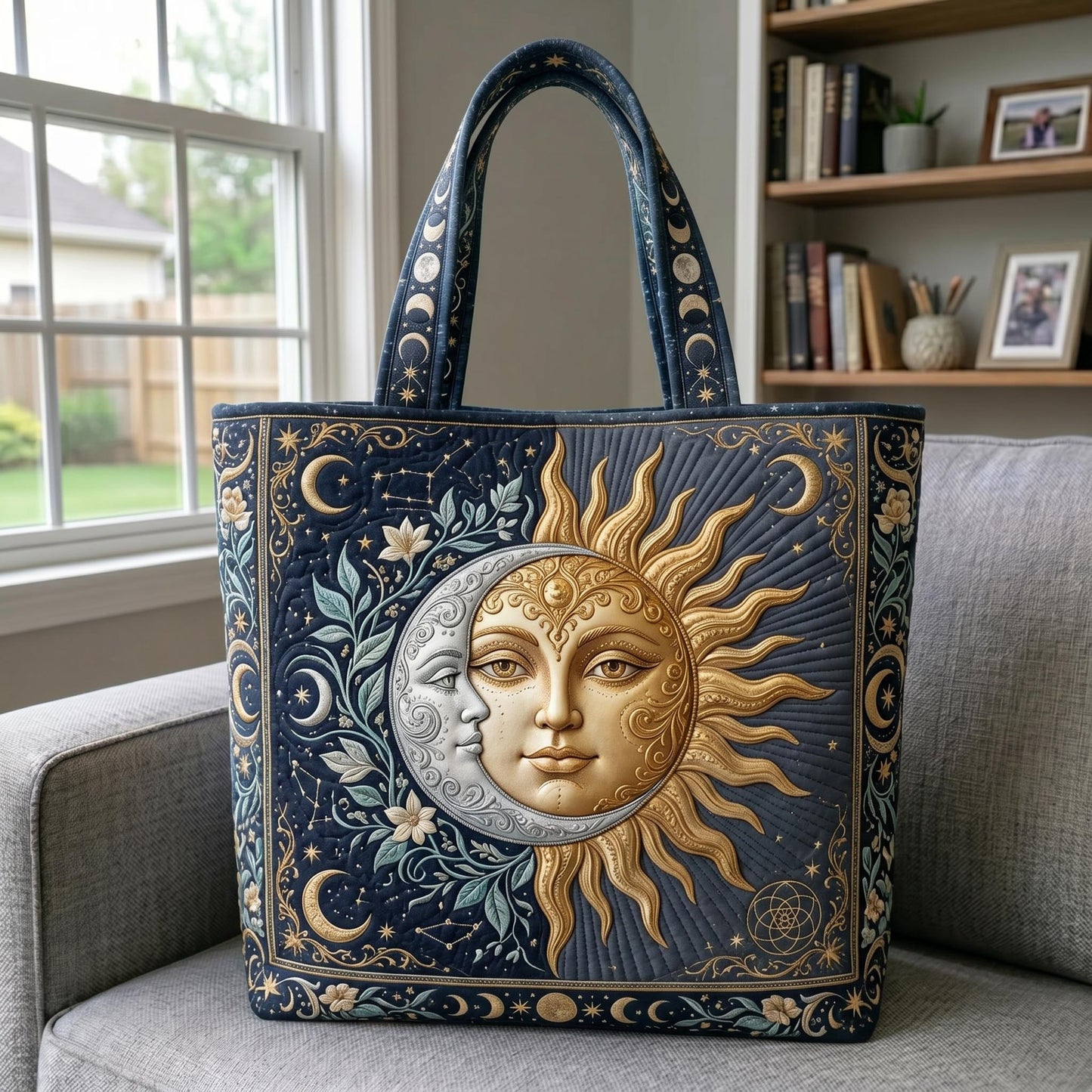Celestial Sun Moon Quilted Tote Bag GFTONMU835