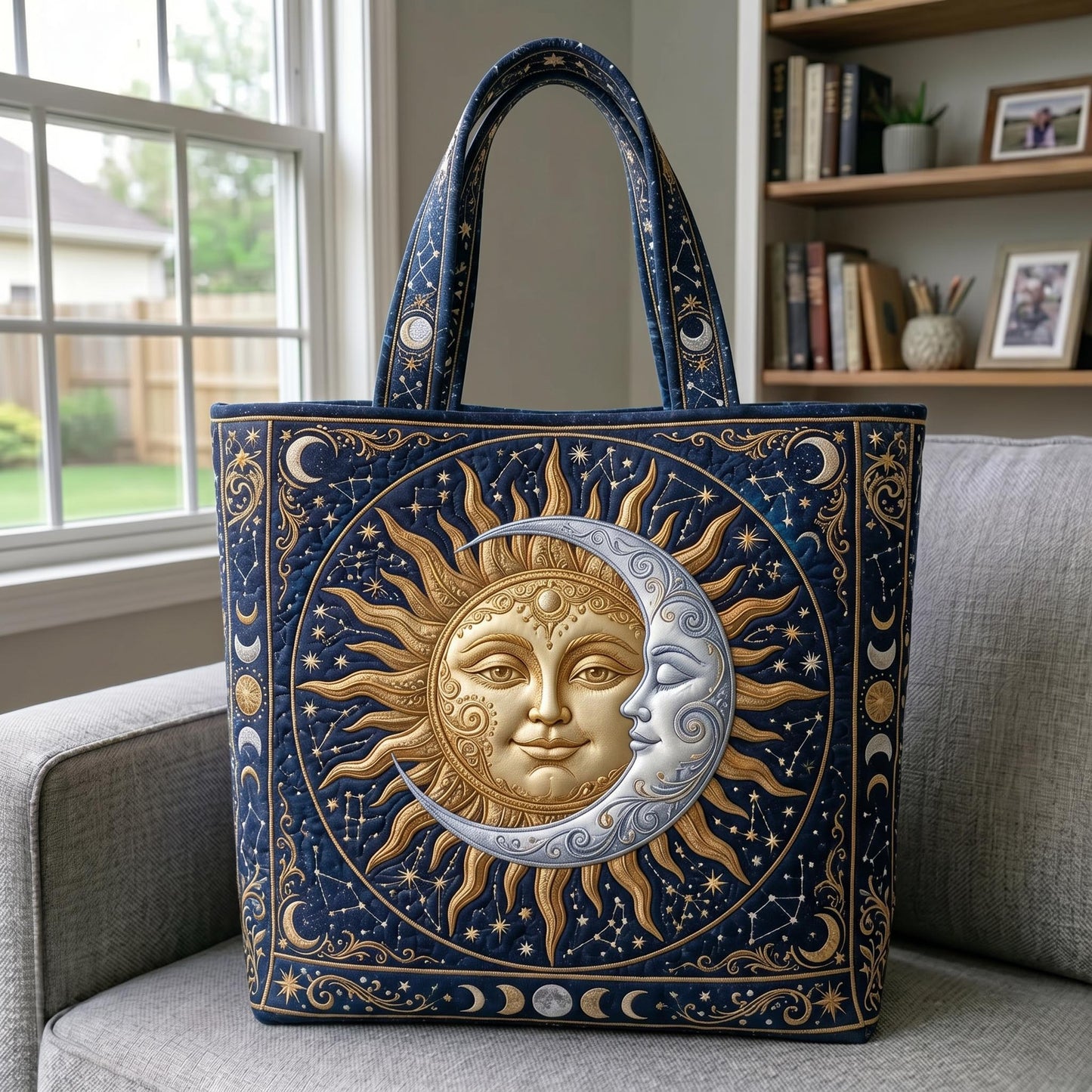 Celestial Sun Moon Quilted Tote Bag GFTONMU836