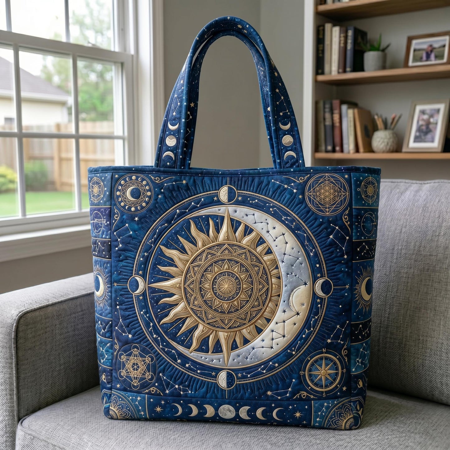 Celestial Sun Moon Quilted Tote Bag GFTONMU838