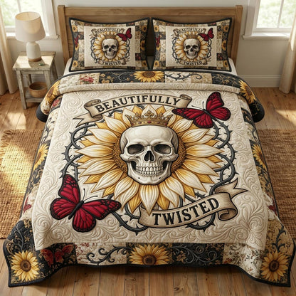 Floral Skull 3-Piece Quilted Bedding Set GFTONMU855