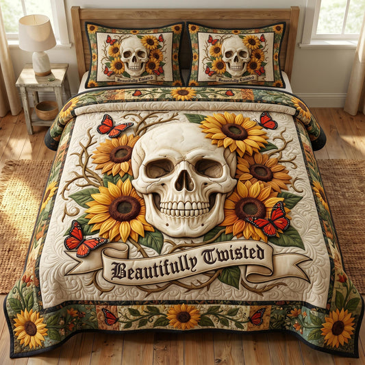 Floral Skull 3-Piece Quilted Bedding Set GFTONMU856